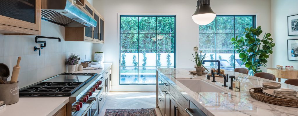 Clear window in decorative kitchen