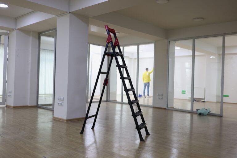 ladder in the middle of an office renovation