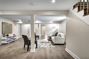 renovated basement with white walls