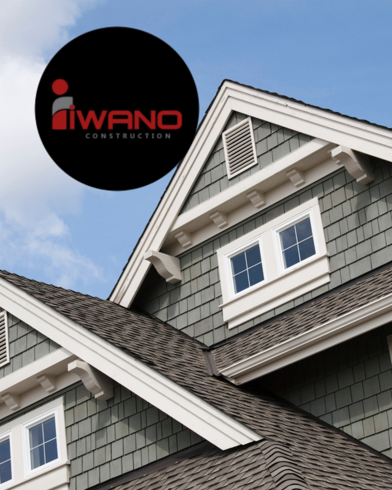 Iwano construction logo next to house roof
