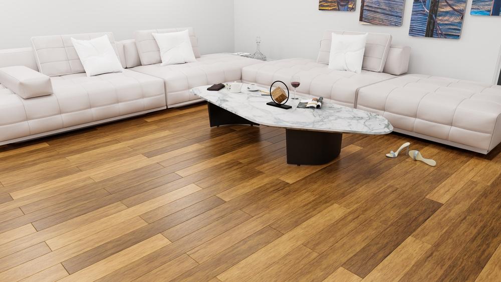 new hardwood flooring next to tile coffee table and white couch