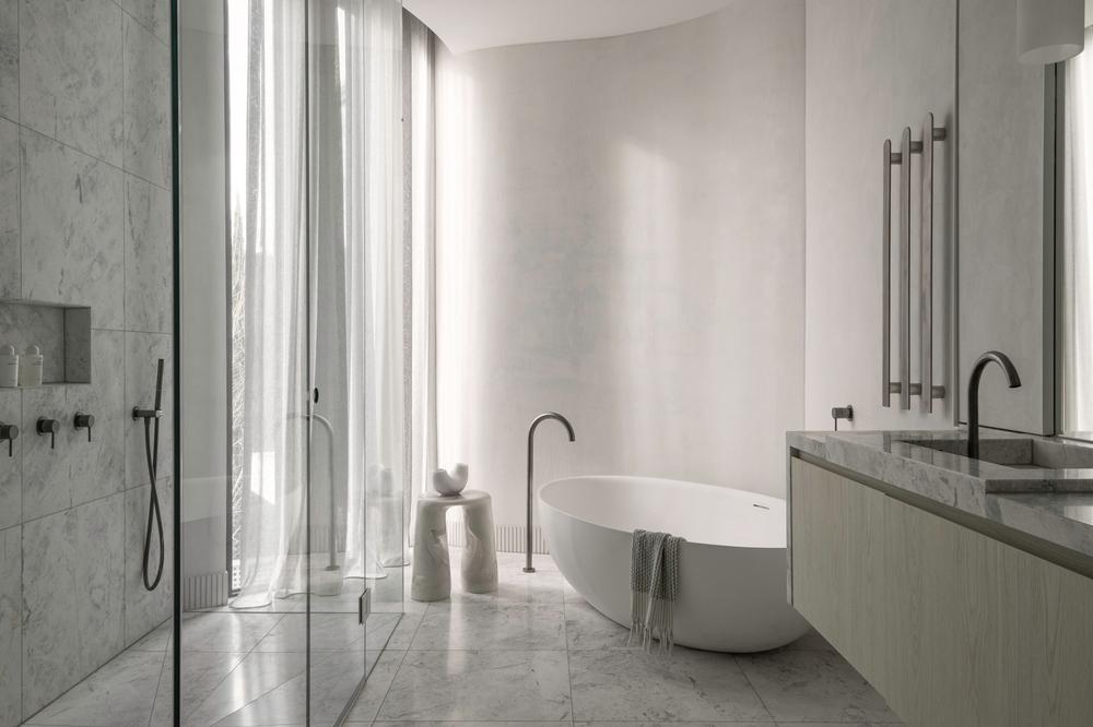 interior design bathroom with beautiful soft light in a luxurious and expensive house.