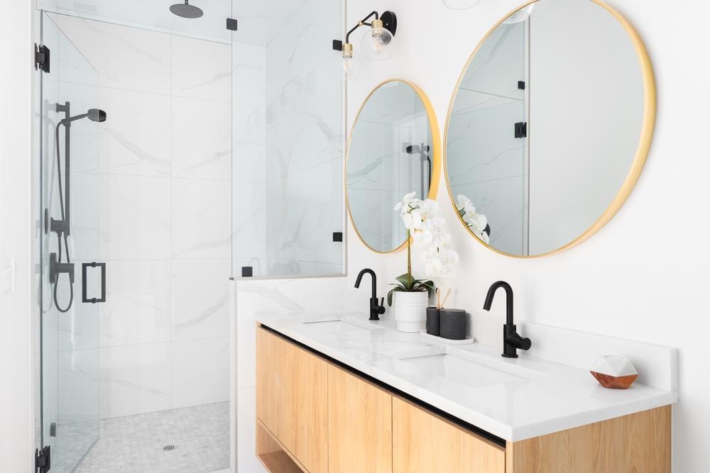 Beautiful bathroom remodel with white countertops